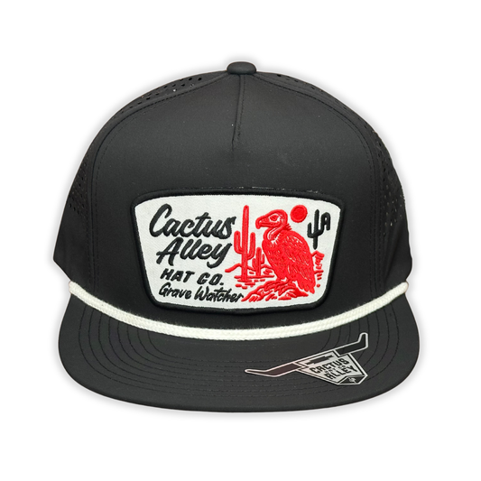 "Grave Watcher" - CA Black Laser Holes/ White Rope, Snapback Cap
