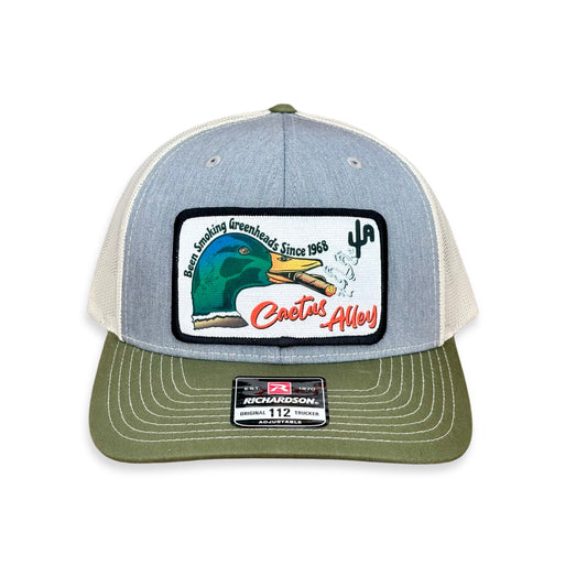 "Greenheads" - Richardson 112 Heather Grey/Birch Mesh/Army Olive, Snapback Cap (2024)