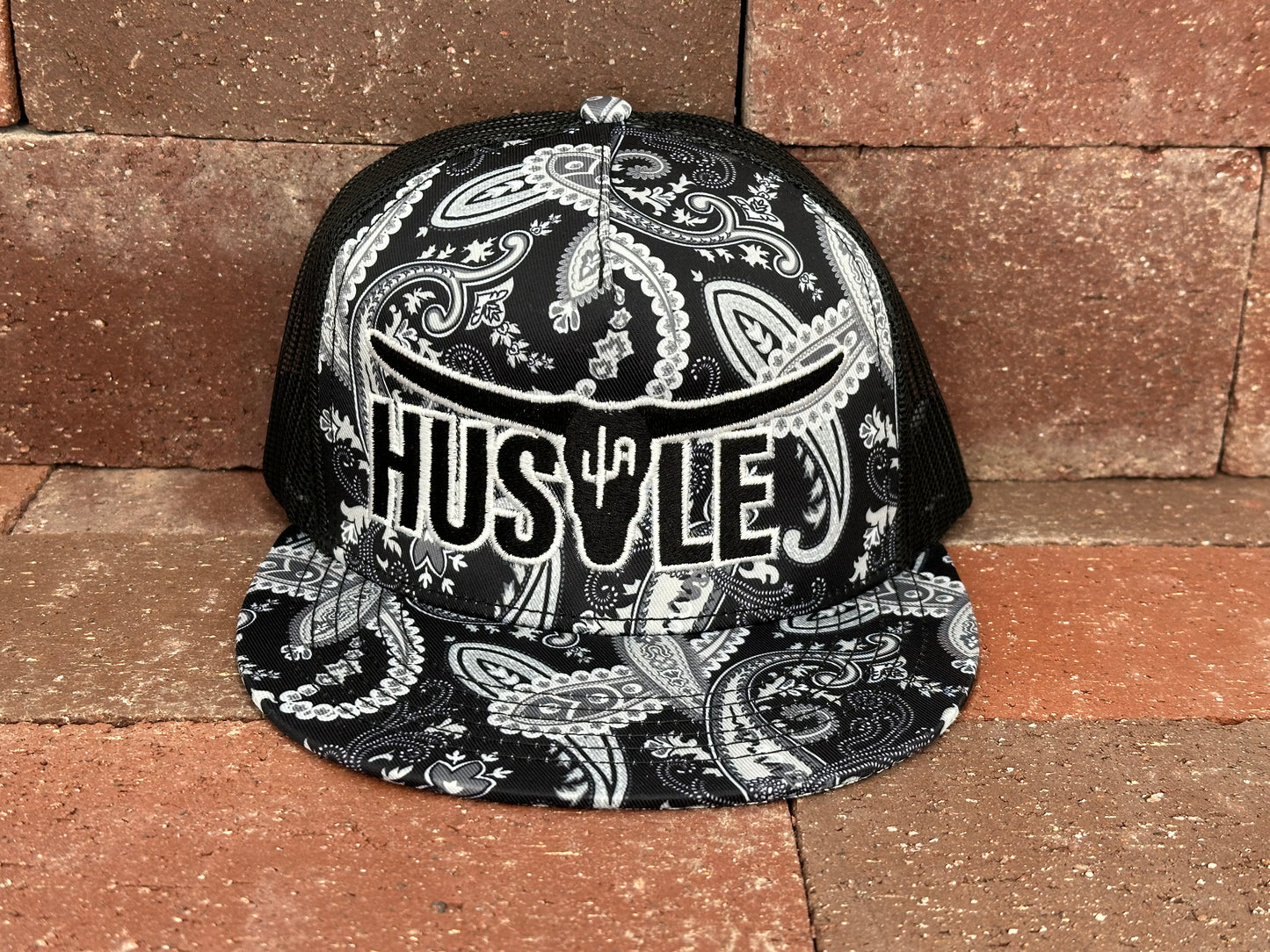 "Hustle" - Black Paisley with Black Mesh Snapback Cap (WESA JAN  2024)