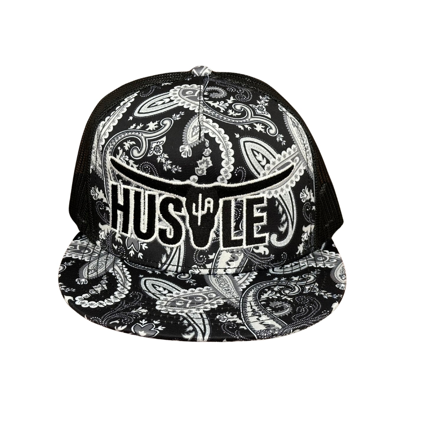 "Hustle" - Black Paisley with Black Mesh Snapback Cap (WESA JAN  2024)
