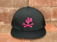 "Bones" - CA6006 Black/ Black Mesh, Snapback Cap - Pink Puff (WESA JAN  2024)