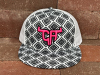 "CA Shorthorn" Pink Puff Stitch - CA Black/White Aztec, Snapback Cap (2024)