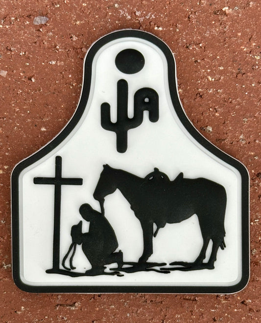 PVC107 (Cowboy at the Cross Ear Tag PVC Rubber Patch)