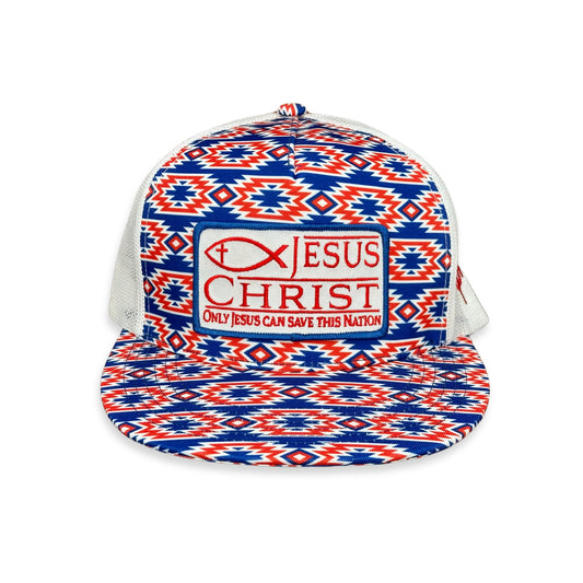 "Jesus Christ" - CA 'Merica Aztec/White Mesh, Snapback Cap