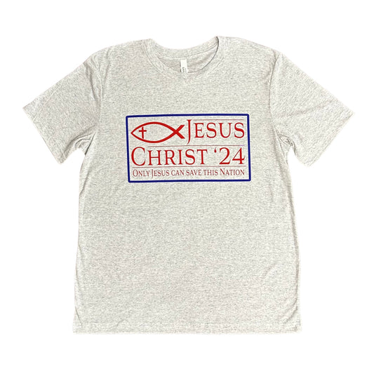 "Jesus 2024" - White Fleck Adult Tee (2024)