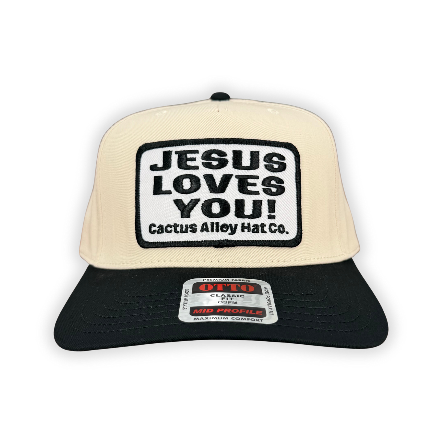 "Jesus Loves You" - OTTO Mid Profile Black Bill/ Tan, Snapback Cap