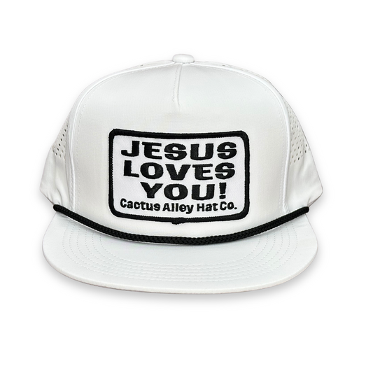 "Jesus Loves You" - CA White Laser Holes/ Black Rope, Snapback Cap (2025)
