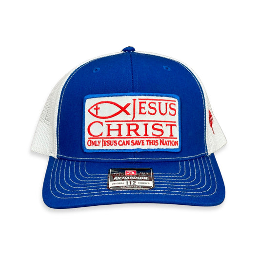 "Jesus" - Richardson 112 Royal Blue/White Mesh, Snapback Cap