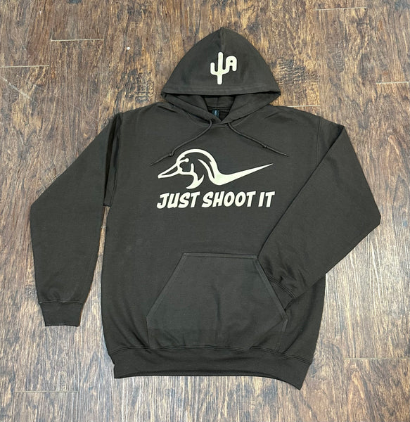 Tan "Just Shoot It" - Dark Chocolate Adult Hoodie (2025)