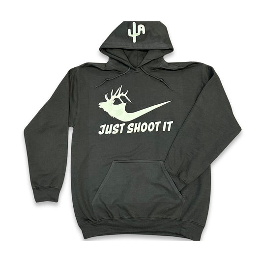 Tan "Just Shoot It Elk" - Dark Chocolate Adult Hoodie (2025)