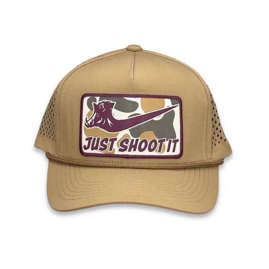 "Just Shoot It Pig- Camo" - Zapped Caramel Laser Holes/ Caramel Rope, Snapback Cap (2025)