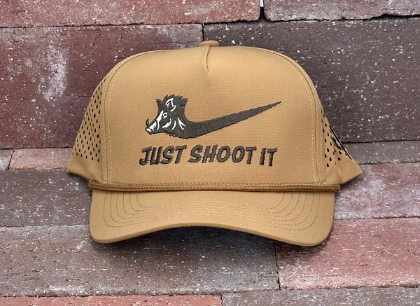 "Just Shoot It Pig- Chocolate Stitch" - Zapped Caramel Laser Holes/ Caramel Rope, Snapback Cap (2025)