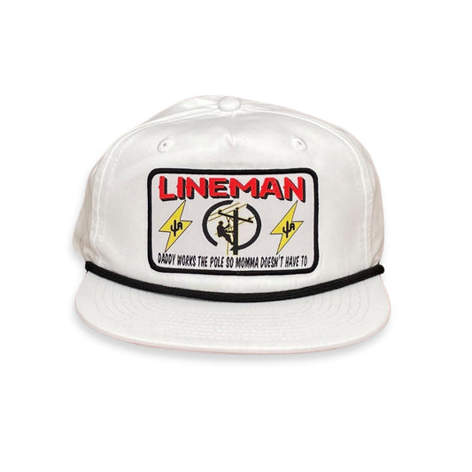 "Lineman" - CA256 White/ Black Rope, Snapback Cap (WESA JAN  2024)