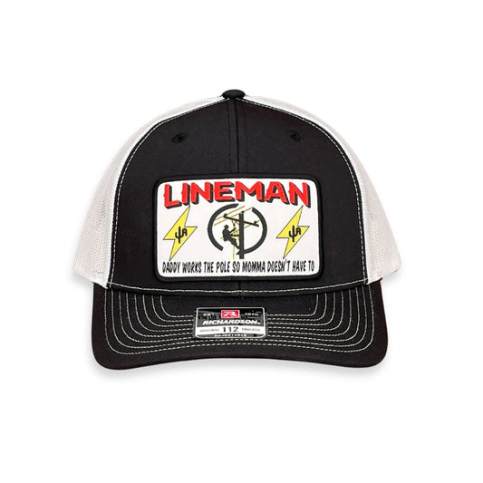 "Lineman" - Richardson 112 Black/White Mesh, Snapback Cap (WESA JAN 2024)