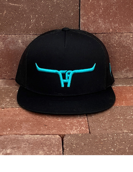 "CA Longhorn" Turquoise Puff - 6006 Black/ Black Mesh, Snapback Cap (WESA JAN 2024)