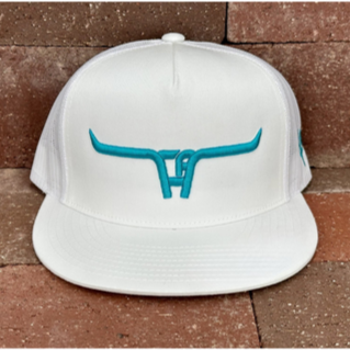 "CA Longhorn" Turquoise Puff - 6006 White/ White Mesh, Snapback Cap (2024)