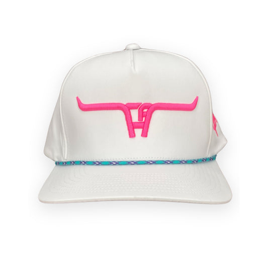 "CA Longhorn" Pink Puff - CA 5054 Purple and Turquoise Rope, Snapback Cap