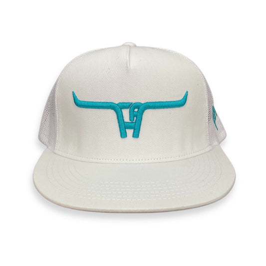 "CA Longhorn" Turquoise Puff - 6006 White/ White Mesh, Snapback Cap (2024)
