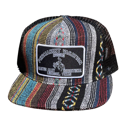 "Permanent Vacation - Blk" - Saddle Blanket Print with Black Mesh Snapback Cap (WESA JAN 2024)