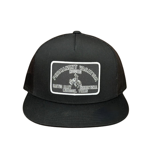"Permanent Vacation-Blk" - 6006 Black/ Black Mesh, Snapback Cap (2024)