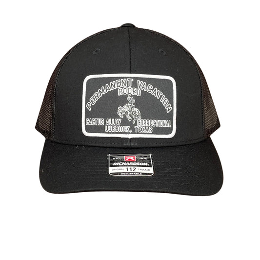 "Permanent Vacation- Blk" - Richardson 112 Black/ Black Mesh, Snapback Cap (WESA JAN 2024)