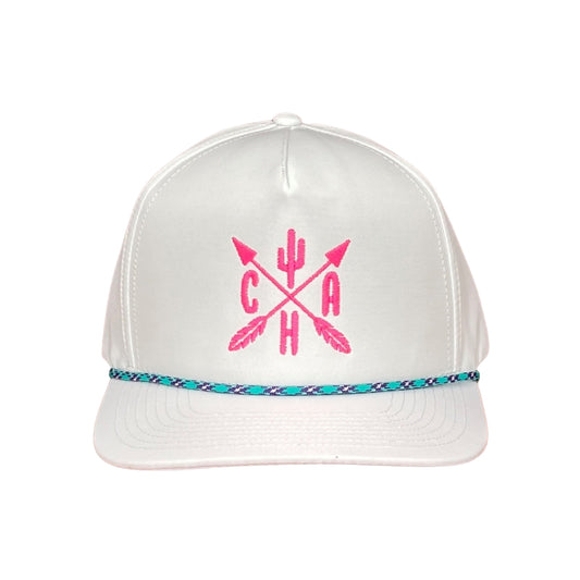 "Gravestone in Pink" - CA White/Purple, Turquoise Rope, Snapback Cap (WESA JAN 2024)