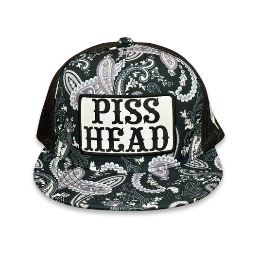 "Piss Head" - Black Paisley with Black Mesh Snapback Cap (2025)