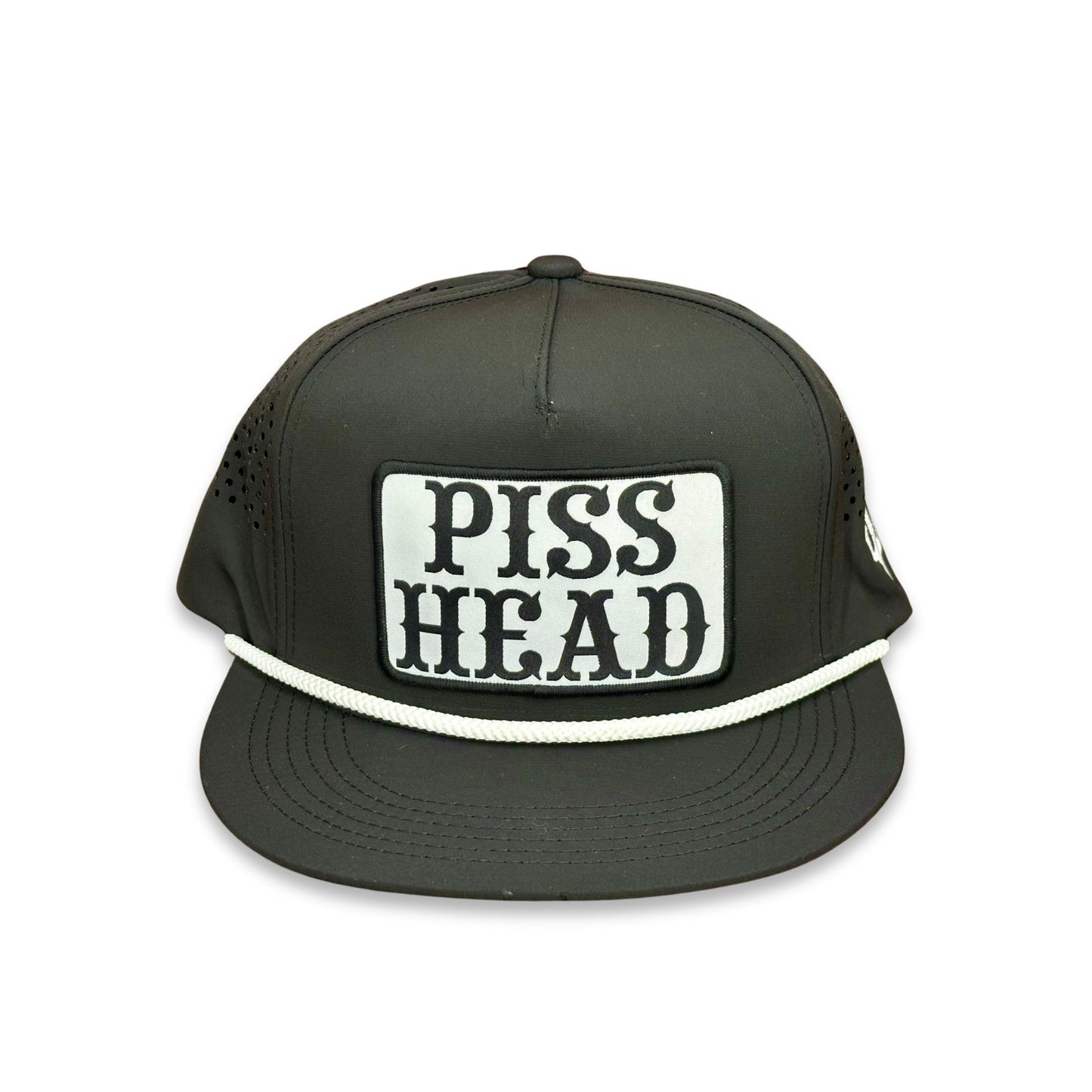 "Piss Head" - CA Black Laser Holes/ White Rope, Snapback Cap (2025)