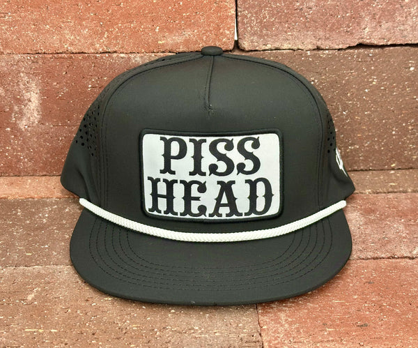 "Piss Head" - CA Black Laser Holes/ White Rope, Snapback Cap (2025)