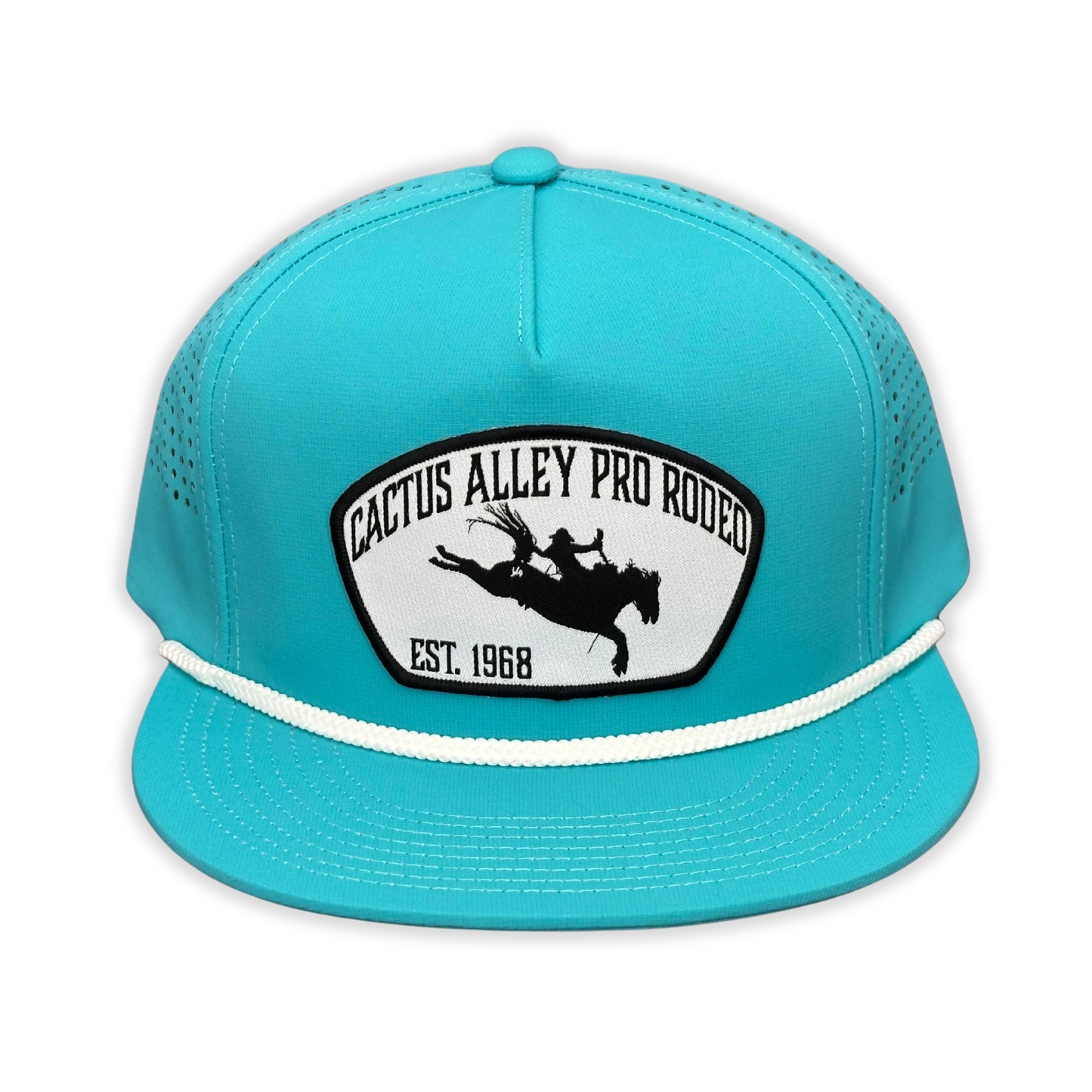 "Pro Rodeo" - CA Turquoise Laser Holes/ White Rope, Snapback Cap