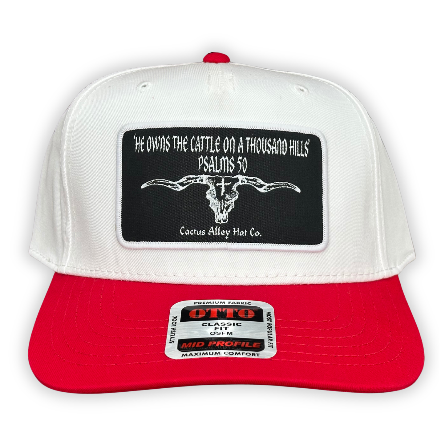 "Psalms 50" - OTTO Mid Profile Red Bill/ White, Snapback Cap