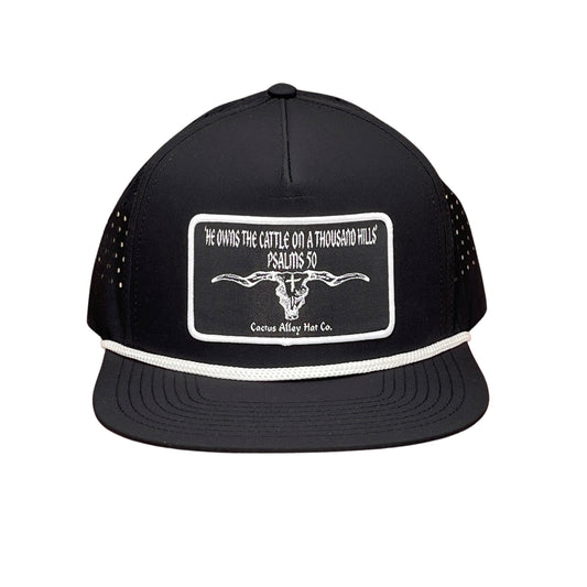 "Psalms 50" - CA Black Laser Holes/ White Rope, Snapback Cap (WESA JAN 2024)