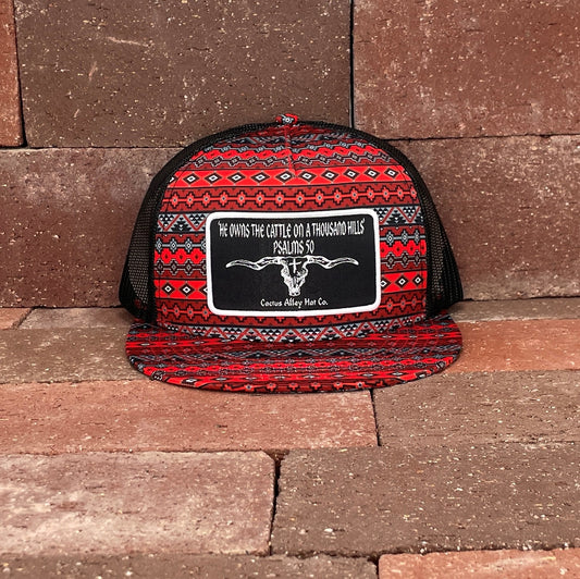 "Psalms 50"- CA Red/Black Aztec, Snapback Cap (WESA JAN 2024)