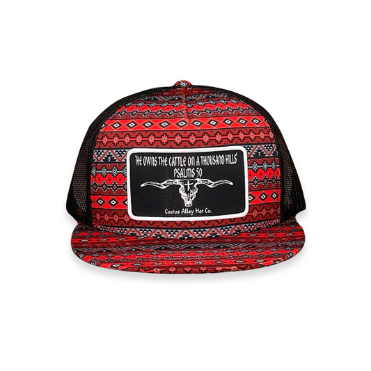 "Psalms 50"- CA Red/Black Aztec, Snapback Cap (WESA JAN 2024)