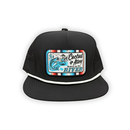 "Rebels" - CA Black Laser Holes/ White Rope, Snapback Cap