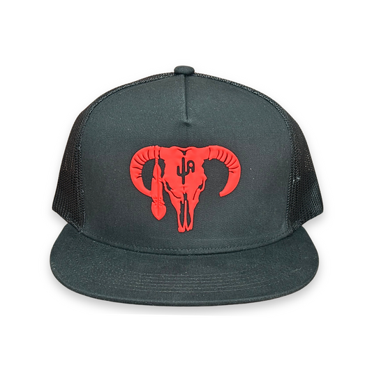 PVC "Hereford Skull" RED- 6006 Black/Black Mesh, Snapback Cap (2025)