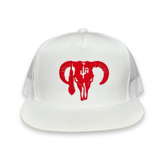 PVC "Hereford Skull" RED- 6006 White/White Mesh, Snapback Cap (2025)