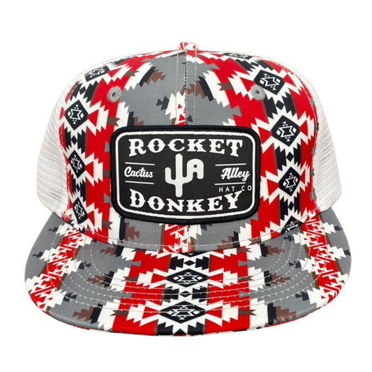 "Rocket Donkey" - CA Red/White Aztec, Snapback Cap (WESA JAN 2024)