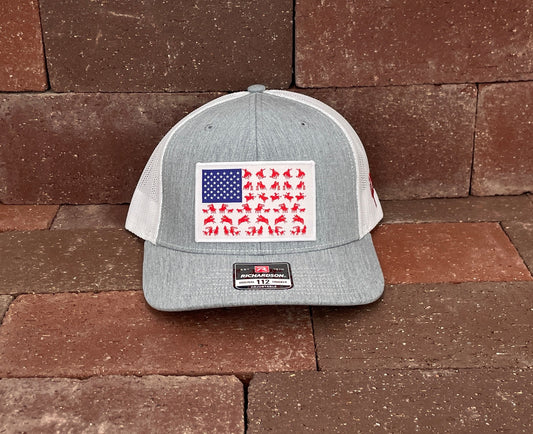 "Rodeo Flag" - Richardson 112 Heather Grey/White Mesh, Snapback Cap (WESA JAN 2024)