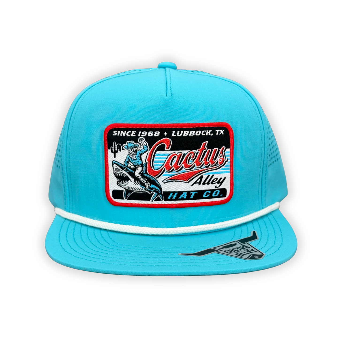 "Sharky" - CA Turquoise Laser Holes/ White Rope, Snapback Cap