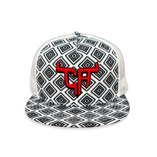 "CA Shorthorn" Red Puff Stitch - CA Black/White Aztec, Snapback Cap (WESA JAN 2024)