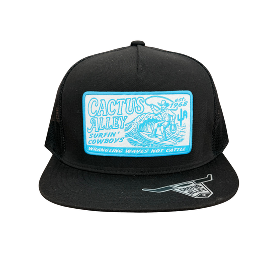 "Surfin'" - 6006 Black/ Black Mesh, Snapback Cap