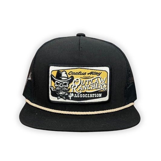 "Tan Rancher" - CA 6006 Black/ Black Mesh/ Gold Rope, Snapback Cap