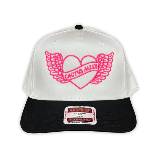 "The Hope- PINK" - OTTO Mid Profile Black Bill/ White, Snapback Cap