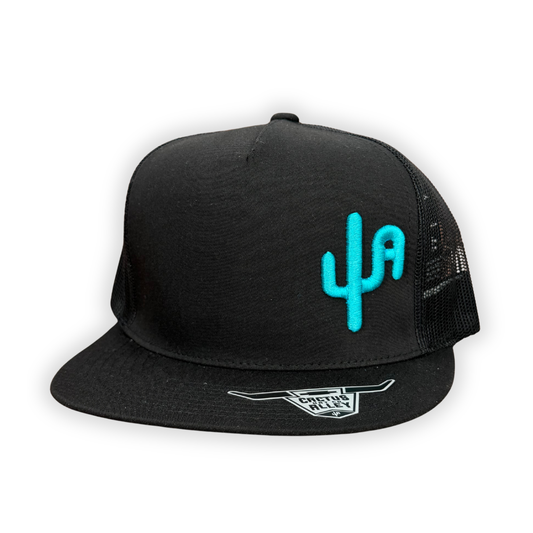"Puff Daddy" Turquoise Puff - CA 6006 Black/ Black Mesh, Snapback Cap