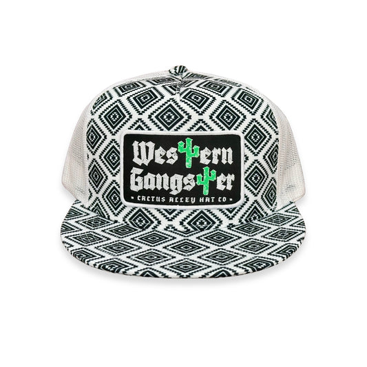 "Western Gangster-BLK" - CA Black/White Aztec, Snapback Cap (2025)
