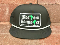 "Western Gangster-BLK" - CA Black Laser Holes/ White Rope, Snapback Cap (2025)