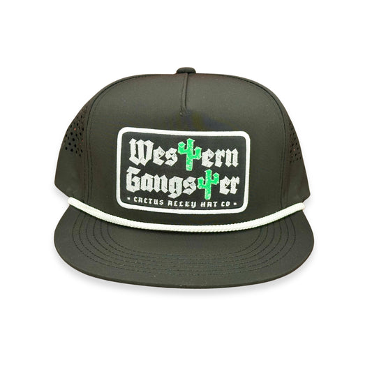 "Western Gangster-BLK" - CA Black Laser Holes/ White Rope, Snapback Cap (2025)