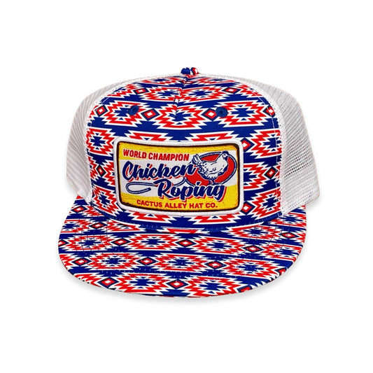 "Chicken Roping" - CA 'Merica Aztec/White Mesh, Snapback Cap (WESA JAN 2024)