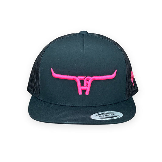 "CA Longhorn" Pink Puff - 6006 Black/ Black Mesh, Snapback Cap (2024)